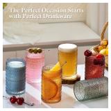 Colored Hobnail Drinking Glasses Set of 6, 12oz Vintage Kitchen Glassware, Embossed Beaded Glass Cups, Water Glasses, Beaded Colorful Water Tumbler for Cocktail, Juice and Various Mixed Drinks - Retai