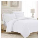 Duvet Cover Set - 5 PC Iconic Collection Bedding Set - Hotel Luxury, Extra Soft & Cooling - Microfiber - Button Closure and Corner Ties (Queen, White) - Retail: $35