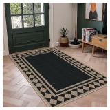 3x5 Black Checkered Area Rug, Washable Entryway Rug, Modern Diamond Door Carpet, Neutral Non-Slip Outdoor Indoor Farmhouse Rug for Living Room Kitchen Patio Bedroom - Retail: $39
