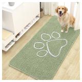 Dog Door Mat for Muddy Paws 47x24, Paw Print Design, Absorbs Moisture and Dirt, Non-Slip Washable Doormat, Quick Dry Chenille Mud Mat for Dogs, Entry Indoor Entryway Carpet, Sage Green - Retail: $33