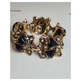 Vintage Black Rhinestone and Pearl Gold Tone Bracelet