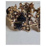 Vintage Black Rhinestone and Pearl Gold Tone Bracelet