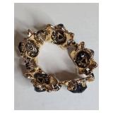 Vintage Black Rhinestone and Pearl Gold Tone Bracelet