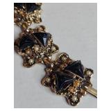 Vintage Black Rhinestone and Pearl Gold Tone Bracelet