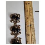 Vintage Black Rhinestone and Pearl Gold Tone Bracelet