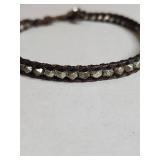 Silpada .925 Links of London Brown Cord Bracelet with Silver Beads 17g