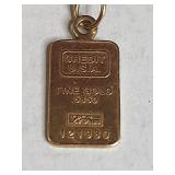 Credit USA Gold Bar Pendant 121980 14K Yellow Gold 1 Gram