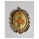 Frosted Rose Pendant in Gold-Tone Frame