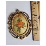 Frosted Rose Pendant in Gold-Tone Frame