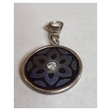 Silpada .925 Sterling Silver Cubic Zirconia Black Floral Disc Charm