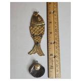 Ocean Theme Jewelry Set - Articulated Fish and Pearl Shell Pendants