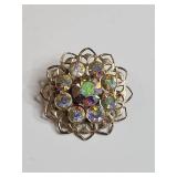 Vintage Layered Aurora Borealis Rhinestone Brooch