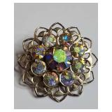 Vintage Layered Aurora Borealis Rhinestone Brooch