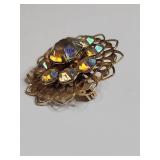 Vintage Layered Aurora Borealis Rhinestone Brooch