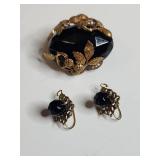 Black Rhinestone and Gold Filigree Jewelry Set
