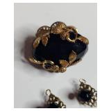 Black Rhinestone and Gold Filigree Jewelry Set