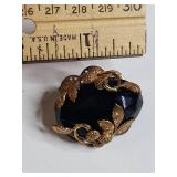 Black Rhinestone and Gold Filigree Jewelry Set