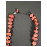 Silpada .925 Coral and Silver Circle Pendant Necklace Retired