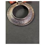 Silpada .925 Coral and Silver Circle Pendant Necklace Retired