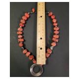 Silpada .925 Coral and Silver Circle Pendant Necklace Retired