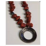 Silpada .925 Coral and Silver Circle Pendant Necklace Retired