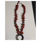 Silpada .925 Coral and Silver Circle Pendant Necklace Retired