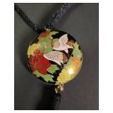Japanese Cloisonne Enamel Bird & Flower Pendant Necklace