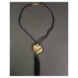 Japanese Cloisonne Enamel Bird & Flower Pendant Necklace