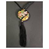 Japanese Cloisonne Enamel Bird & Flower Pendant Necklace