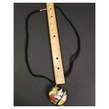 Japanese Cloisonne Enamel Bird & Flower Pendant Necklace