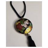 Japanese Cloisonne Enamel Bird & Flower Pendant Necklace