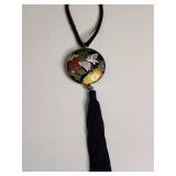 Japanese Cloisonne Enamel Bird & Flower Pendant Necklace