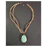 Southwestern Turquoise Pendant Necklace with Leather Cord