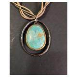 Southwestern Turquoise Pendant Necklace with Leather Cord