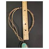 Southwestern Turquoise Pendant Necklace with Leather Cord