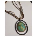 Southwestern Turquoise Pendant Necklace with Leather Cord