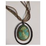 Southwestern Turquoise Pendant Necklace with Leather Cord