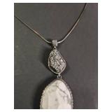 Silpada .925 White Howlite and Crystal Double Drop Pendant Necklace