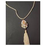 Cloisonne Bird Pendant Necklace with Tassel