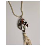 Cloisonne Bird Pendant Necklace with Tassel