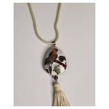 Cloisonne Bird Pendant Necklace with Tassel