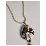 Cloisonne Bird Pendant Necklace with Tassel