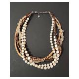 Multi-Strand Mother of Pearl, Wood, Beaded Necklace