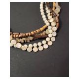 Multi-Strand Mother of Pearl, Wood, Beaded Necklace