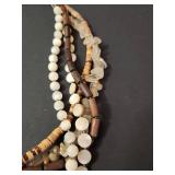 Multi-Strand Mother of Pearl, Wood, Beaded Necklace