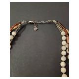 Multi-Strand Mother of Pearl, Wood, Beaded Necklace