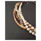 Multi-Strand Mother of Pearl, Wood, Beaded Necklace