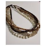 Multi-Strand Mother of Pearl, Wood, Beaded Necklace