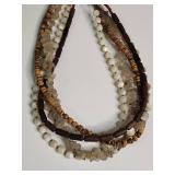 Multi-Strand Mother of Pearl, Wood, Beaded Necklace