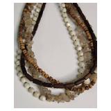 Multi-Strand Mother of Pearl, Wood, Beaded Necklace
